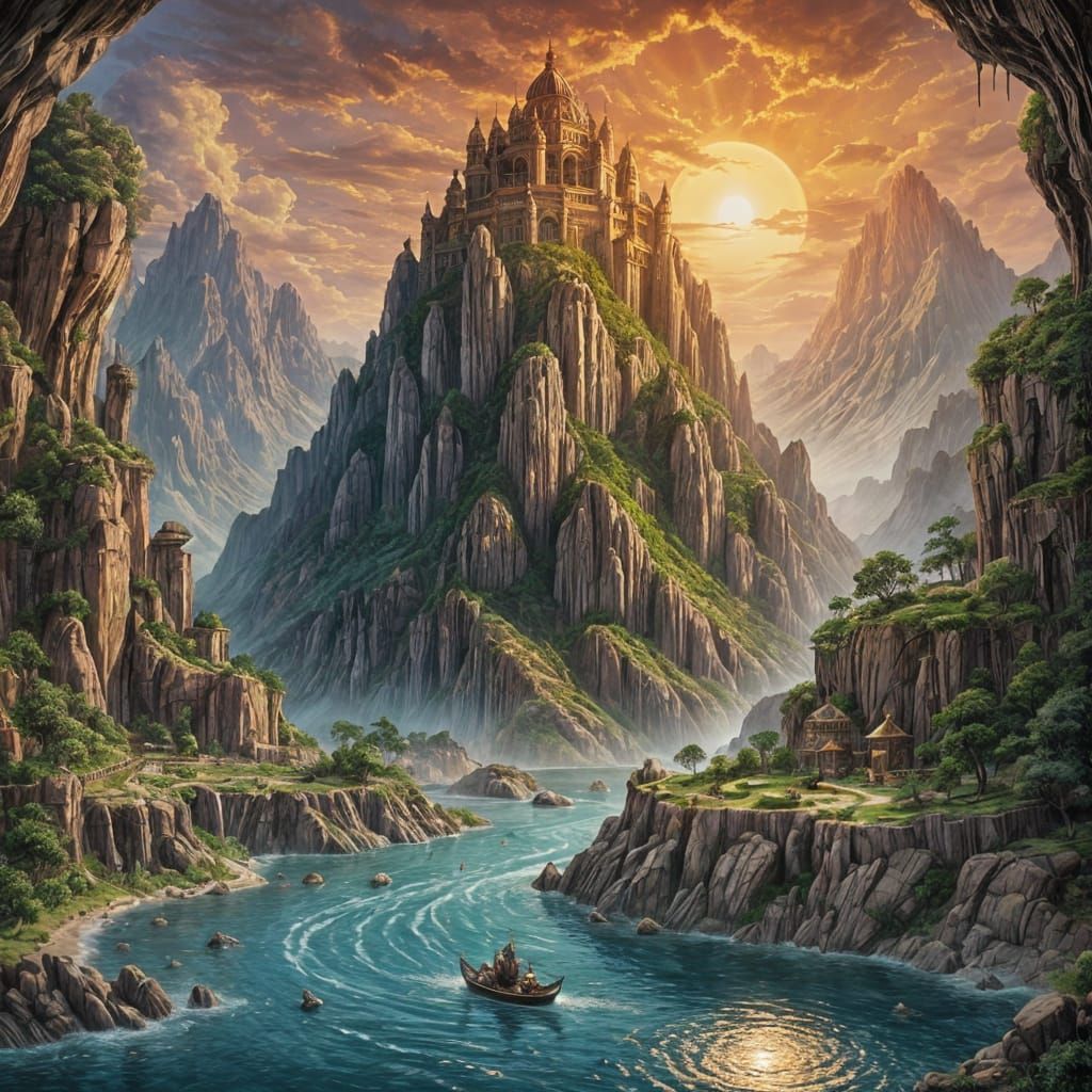 Ethereal Landscape with Majestic River in a Dreamlike Settin...