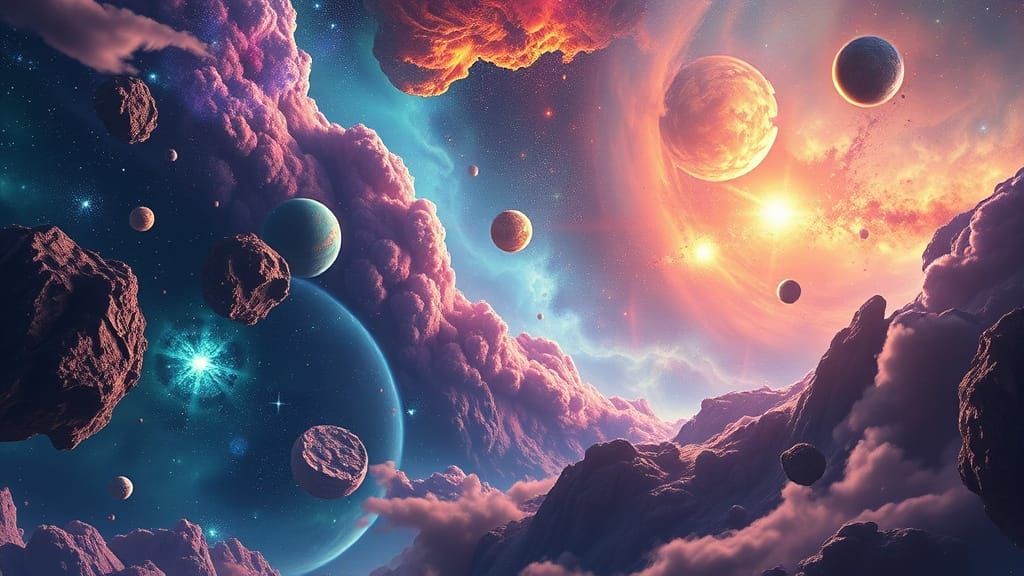 Vibrant Celestial Landscape in Hyperrealistic Style