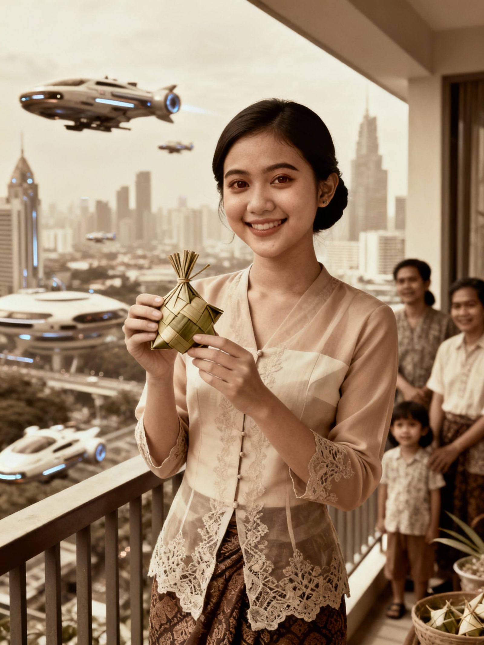 Nostalgic Photo of Woman in Futuristic Jakarta