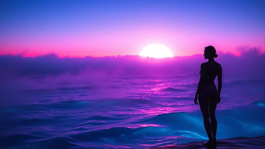 Surreal Ocean Dreamscape in Cyberpunk Aesthetic