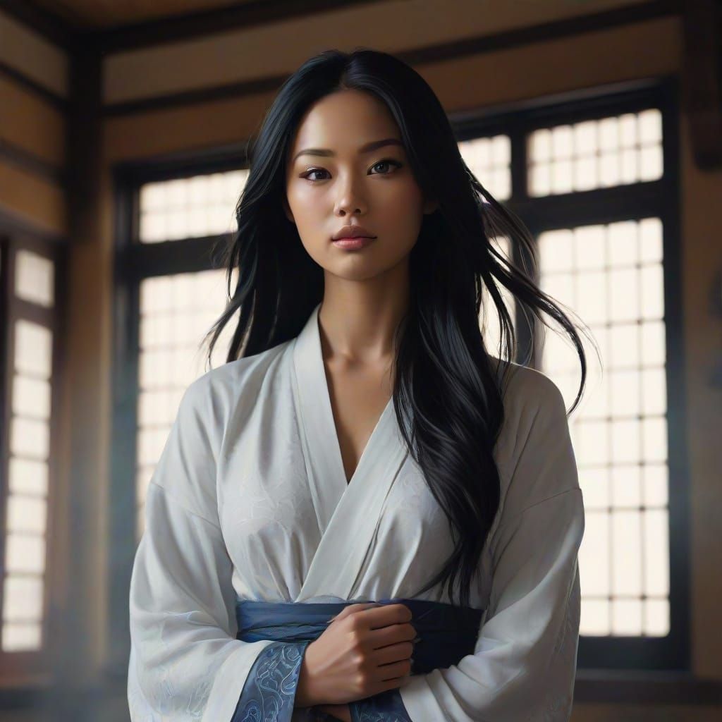 Young Nun Monk Warrior in Serene Classroom