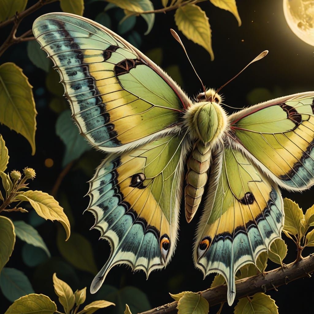 Earthy Lunar Moth on Branch Digital Painting
