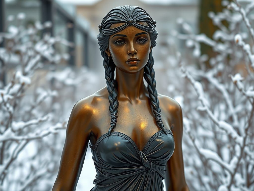 Bronze Goddess Statue in Winter Garden