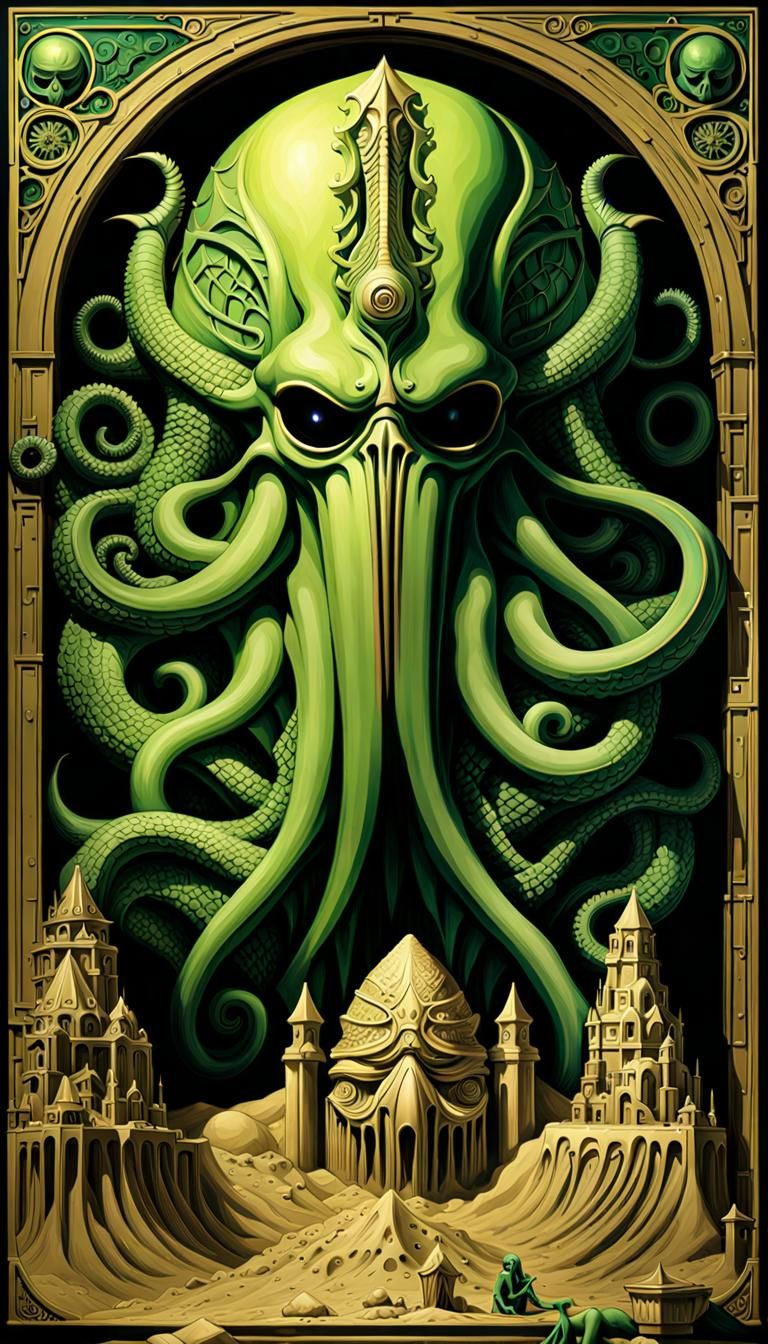 Great CTHULHU RELAXING ON THE BEACH BUILDING R'LYEH SAND CAS...