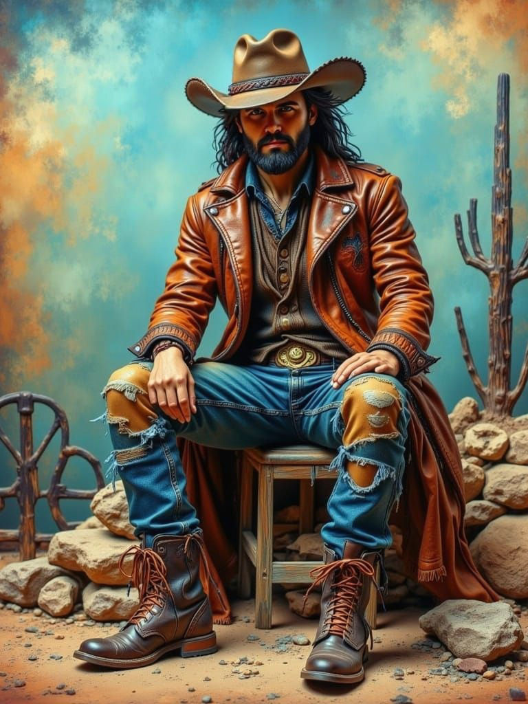 Cowgirl in Turmoil: A Vibrant Western Art Piece