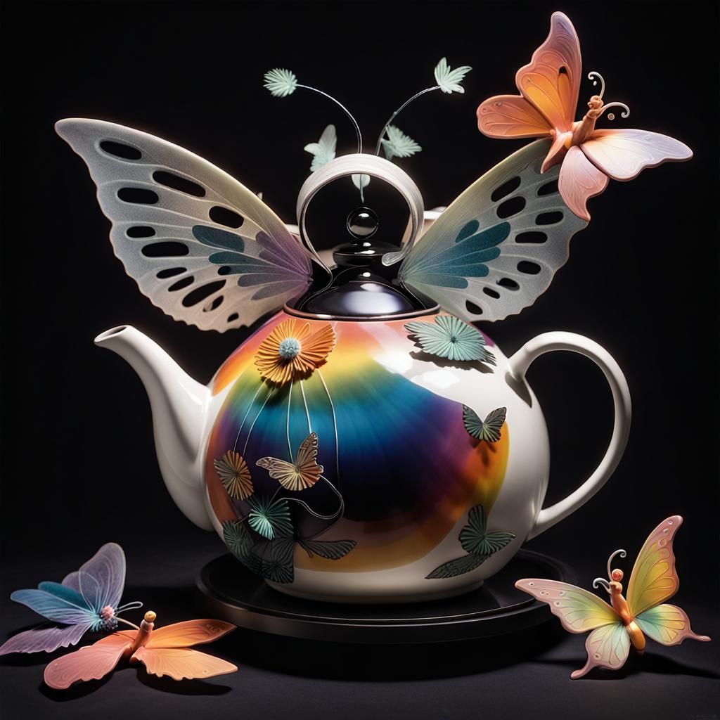 Rainbow Fairy Teapot Photogram in Surreal Style