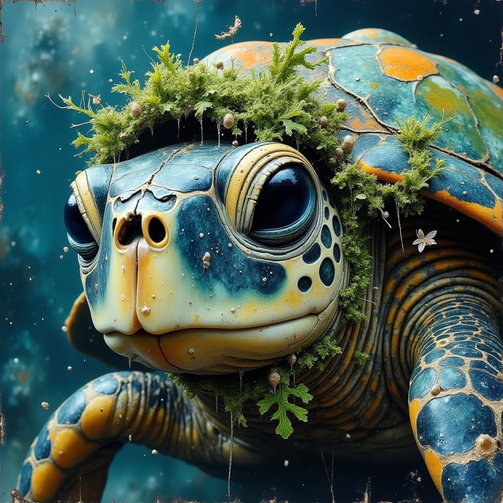 Sea Turtle Portrait in Detailed Digital Painting Style