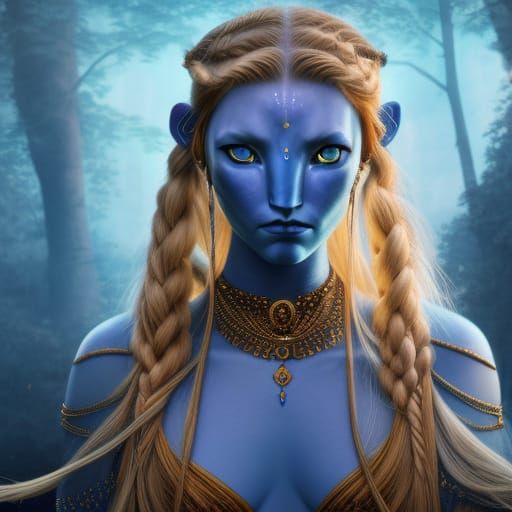 Stunning Blue-Skinned Avatar with Braided Hair