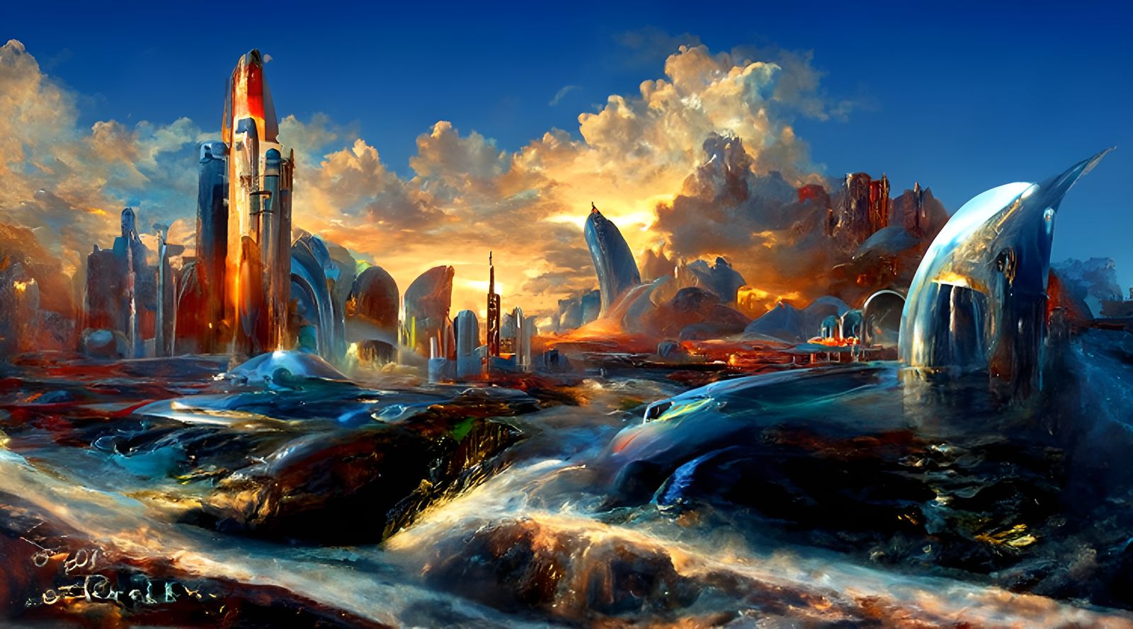 Futuristic Atlantis in Hyperdetailed Oil Painting
