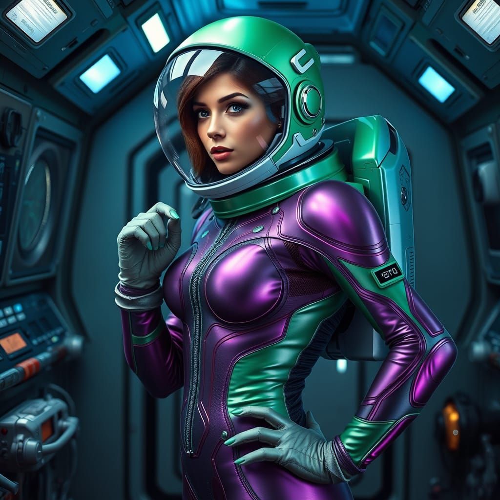 A Futuristic Space Explorer in High-Tech Biological Space Su...