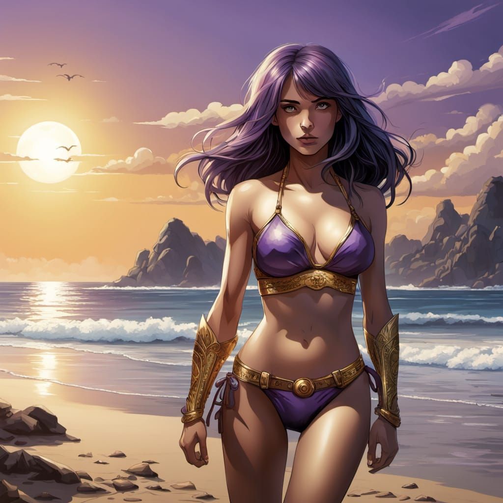 Goddess of Sunset Beach in Comic Book Style