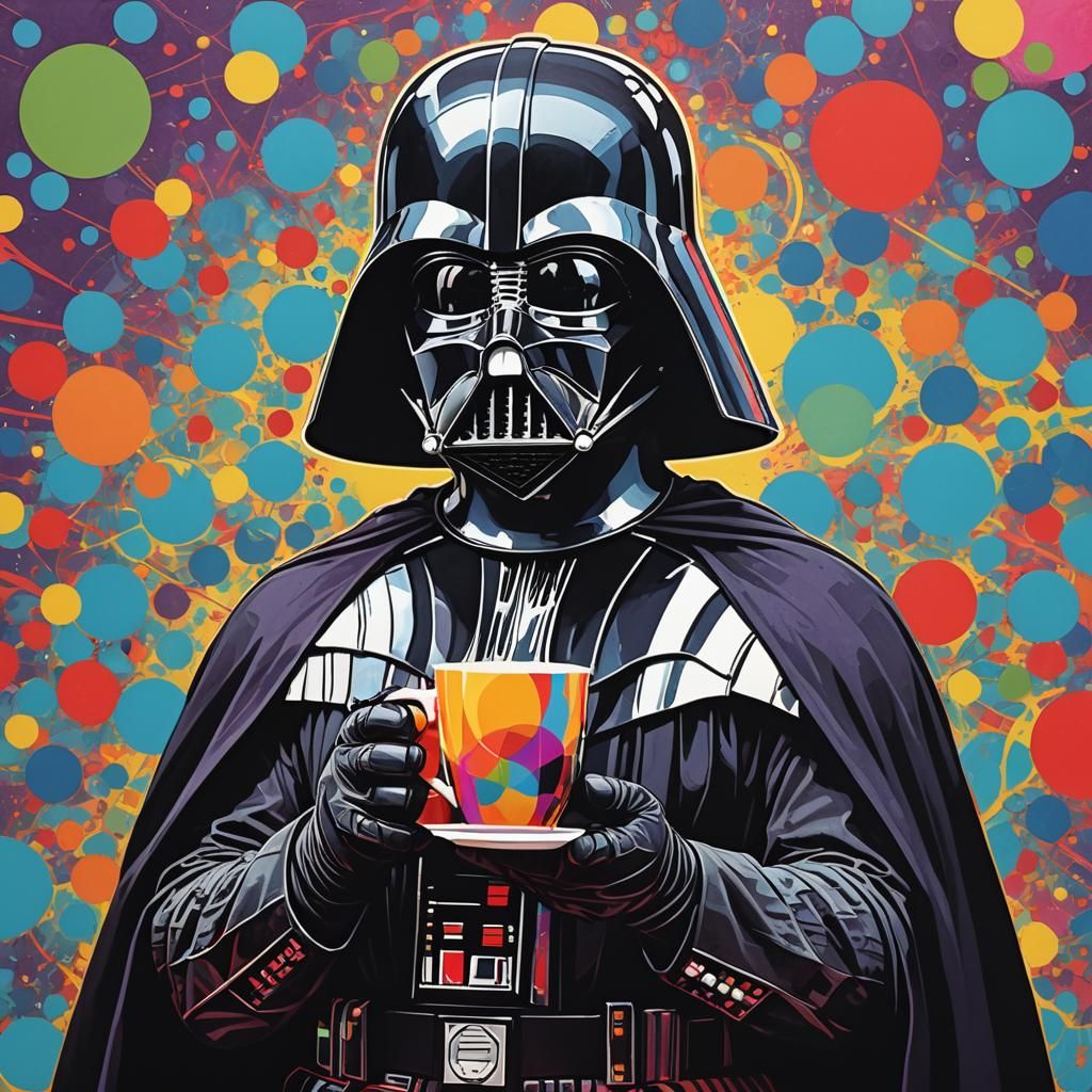 Darth Vader Drinks Coffee in Pop Art Style