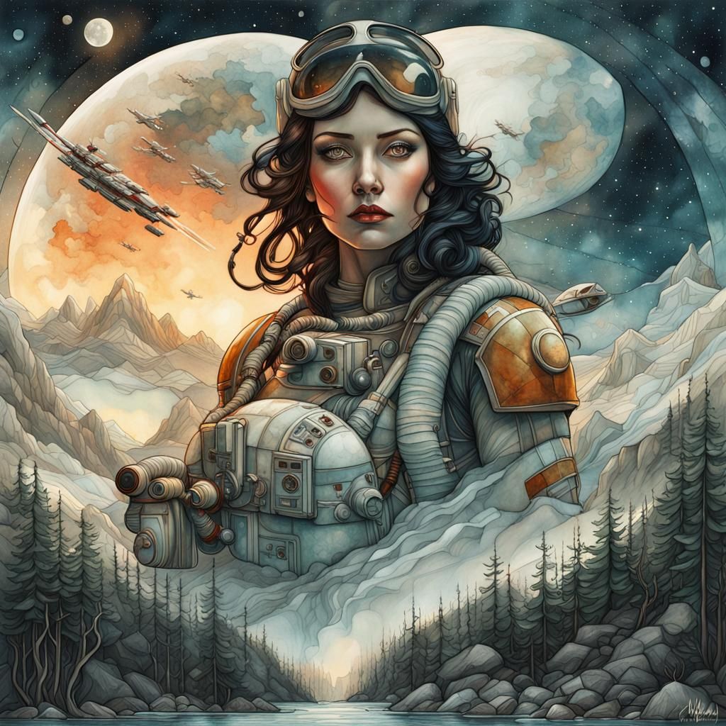 Star Wars Rebel Pilot in Fantasy Landscape