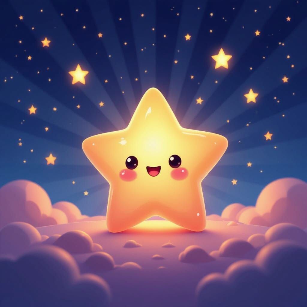 Cute Star Shines in 3D Cartoon Night Sky
