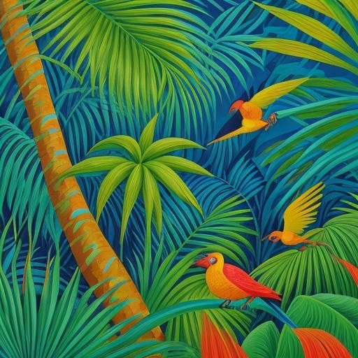Exuberant Fauvist Illustration of Tropical Birds in Flight