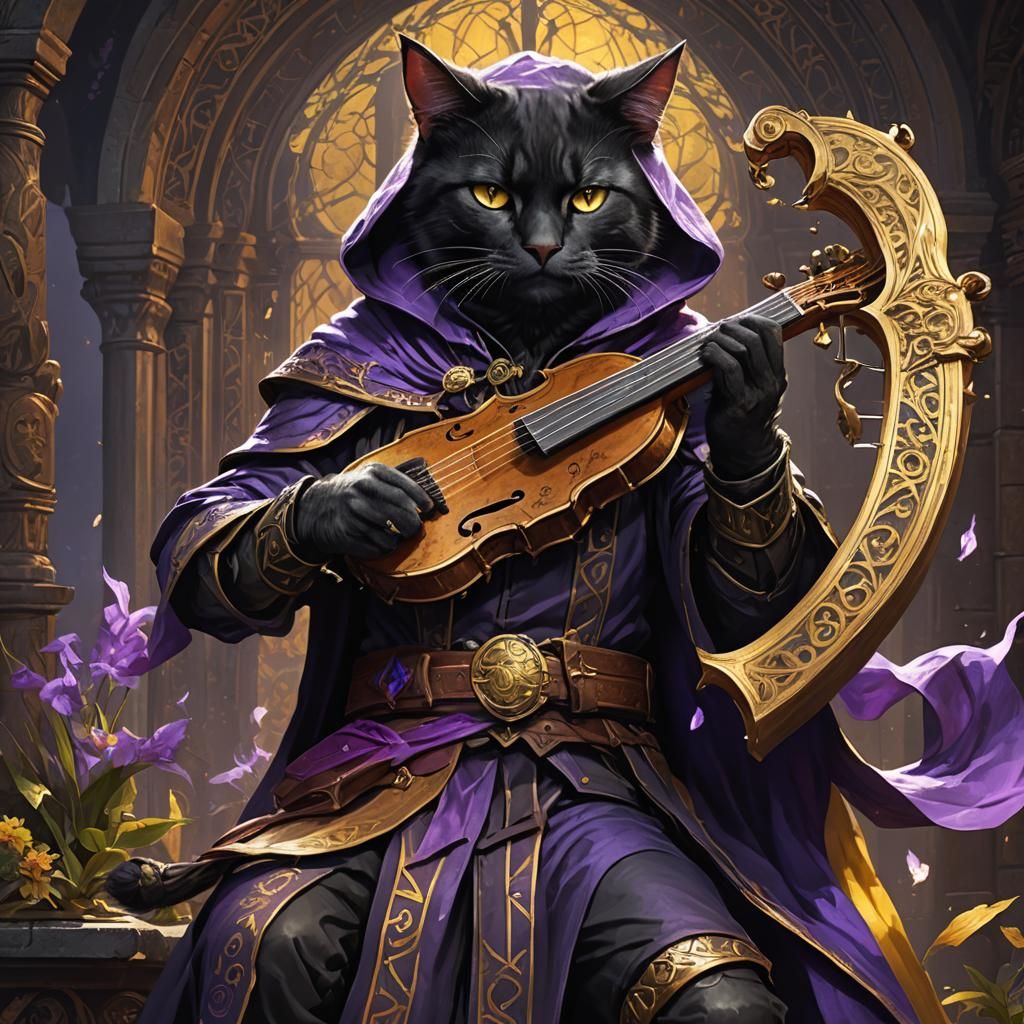 Dark Cat-Human Bard Portrait in Dark Fantasy Style