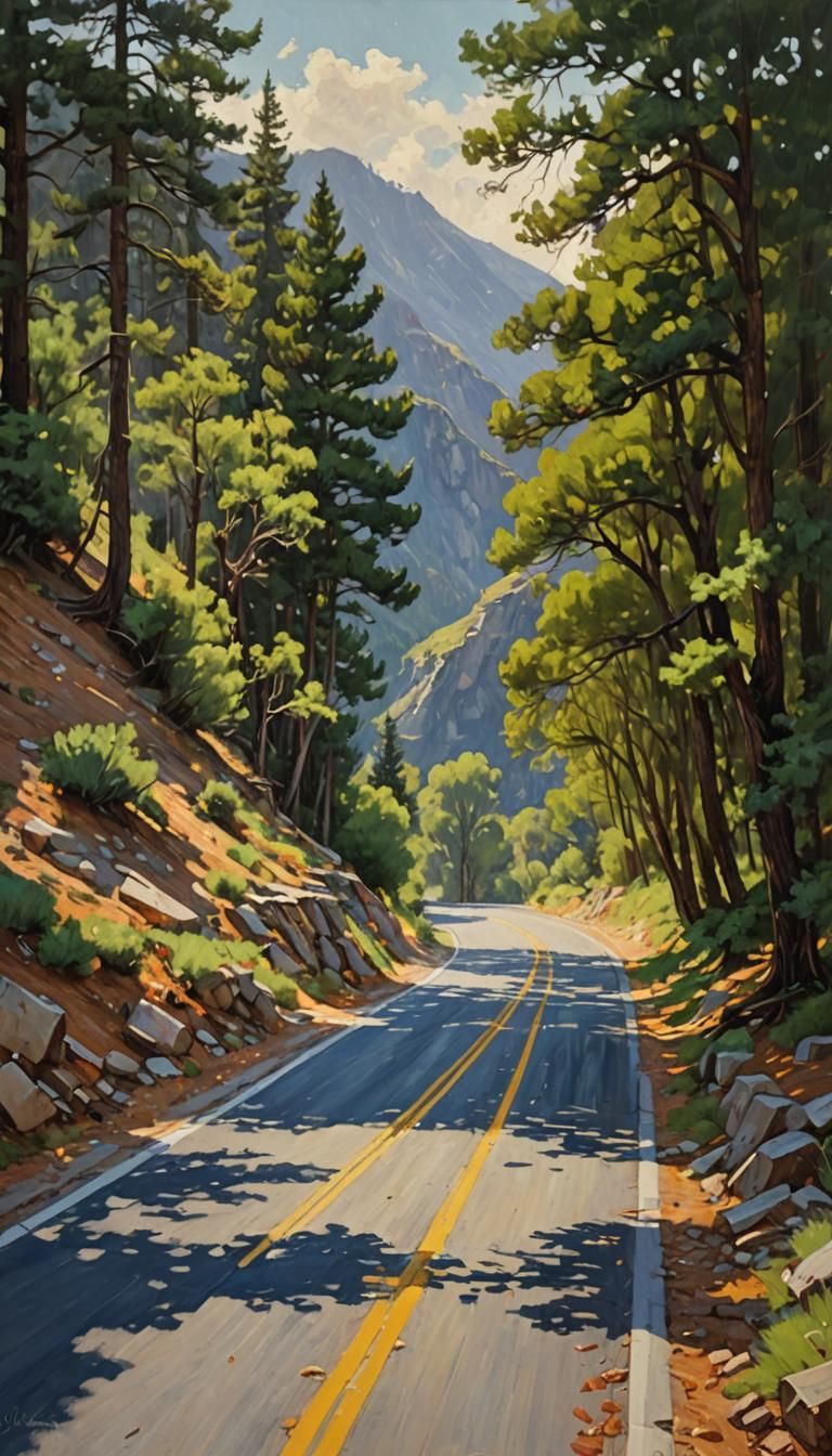Scenic Road in Oil Painting Style
