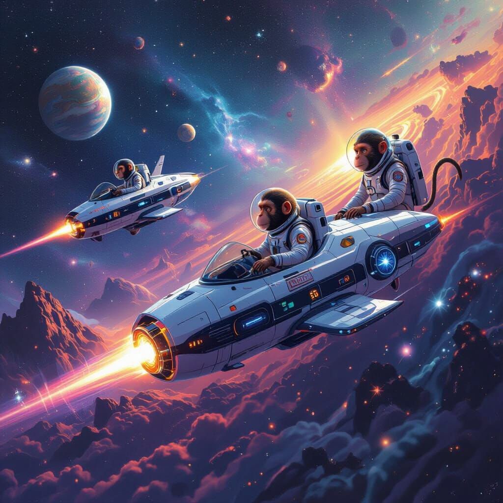 Monkeys Piloting Satellites in Starry Cosmic Landscape