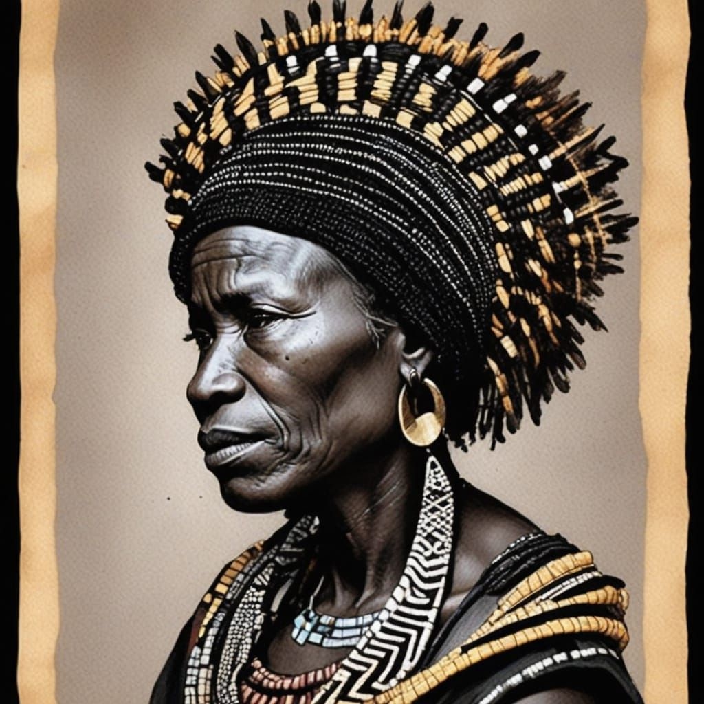 African Woman Portrait: Detailed Tribal Art