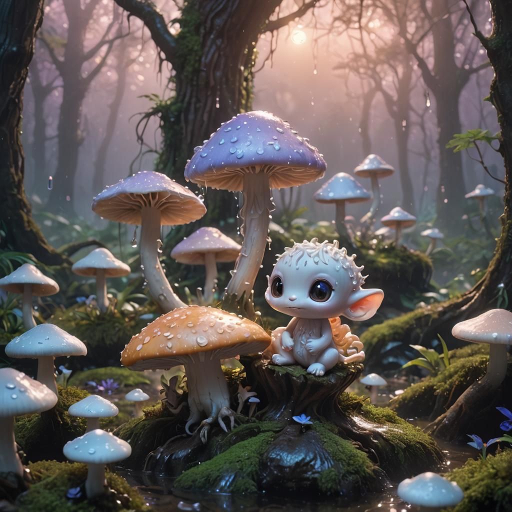 Chibi Creature in Mystical Forest, Pixar Style