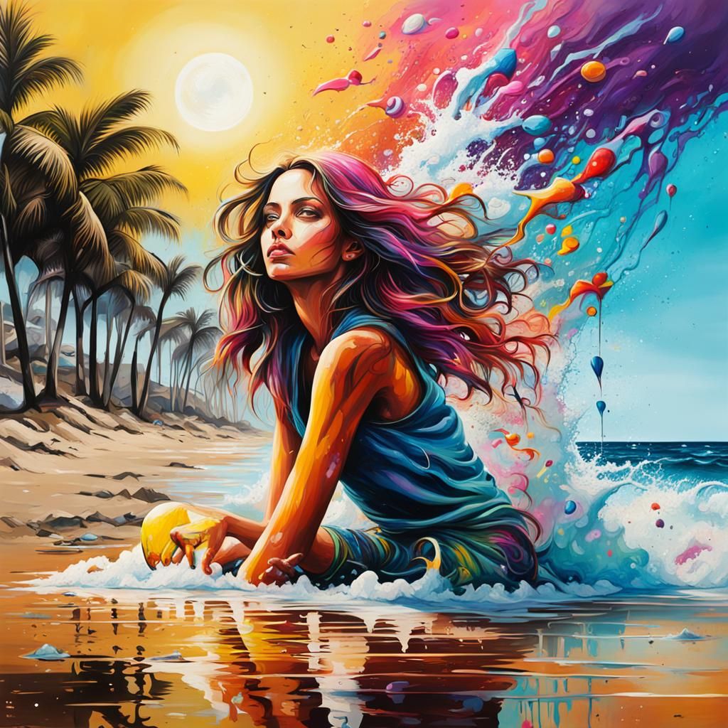 Colorful Beach Graffiti in Street Art Style