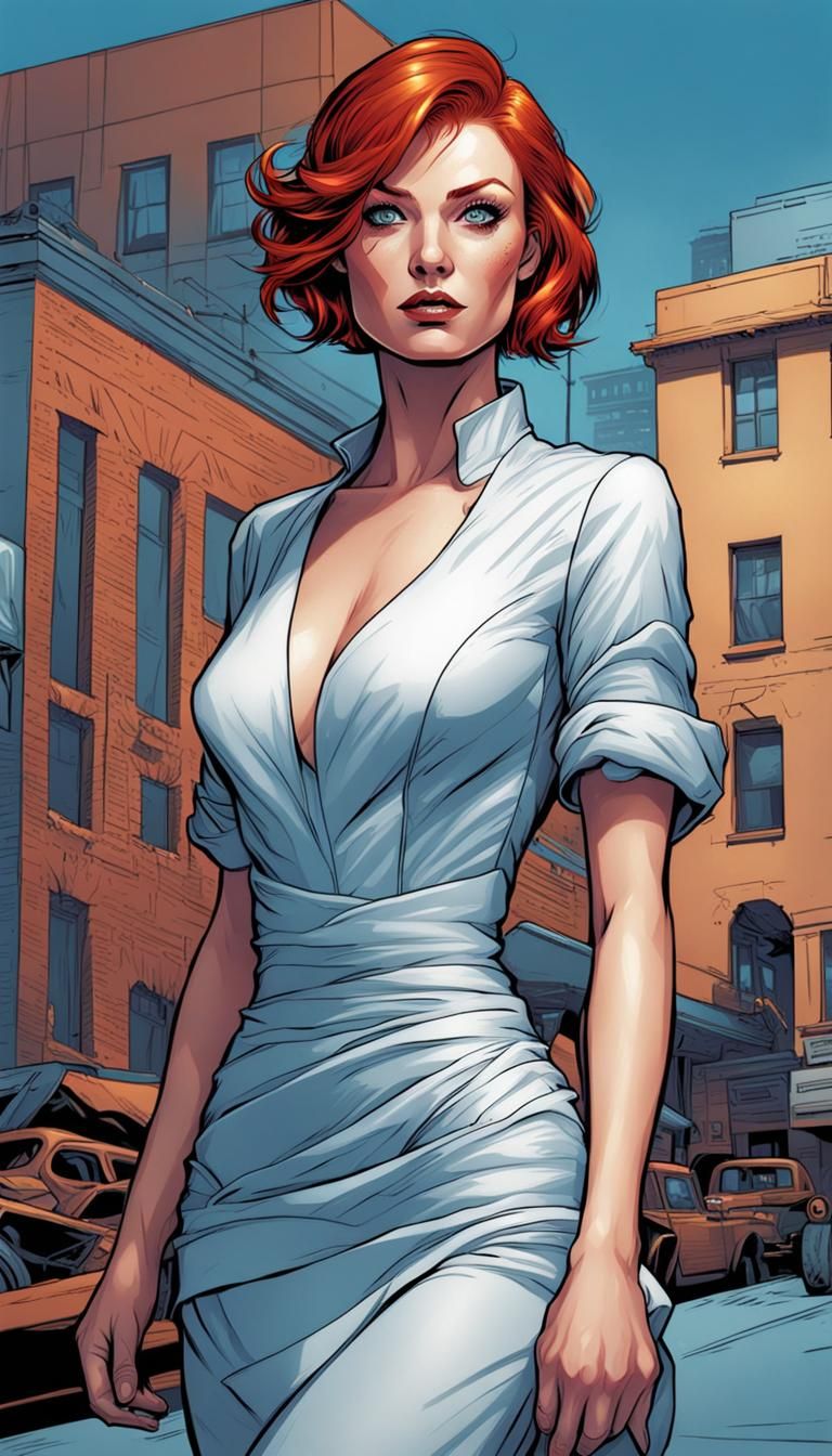 Redhead with Blue Eyes in Comic Book Style