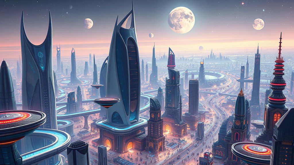 Futuristic Cityscape on Distant Planet in Comic Art Style