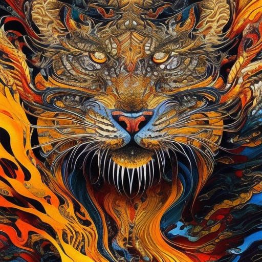 Terrifying Ghost Tiger in Liquid Watercolor Style