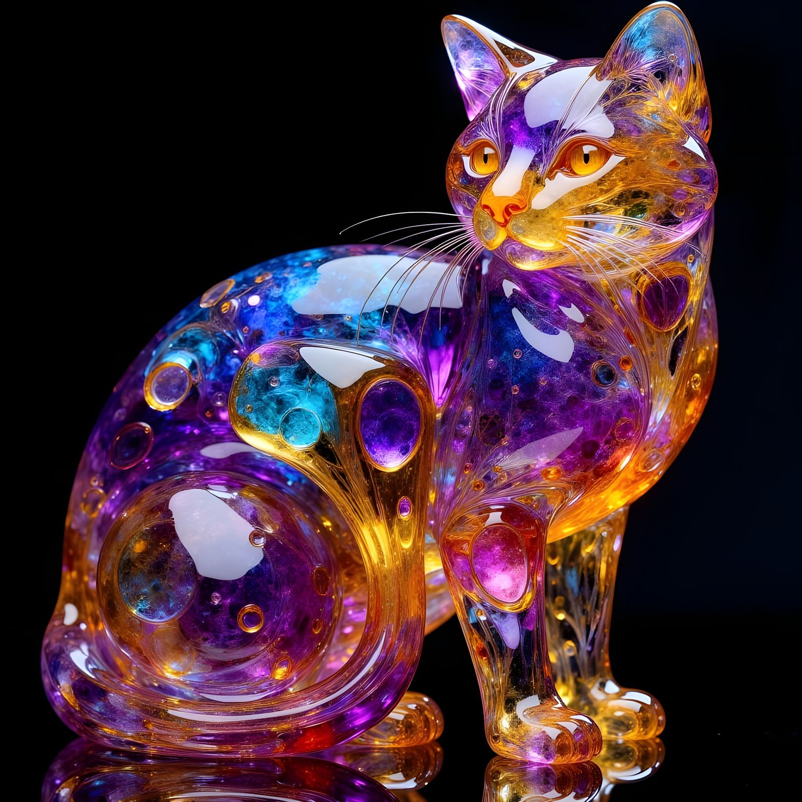 Luminous Glass Cat Sculpture in Vivid Colors