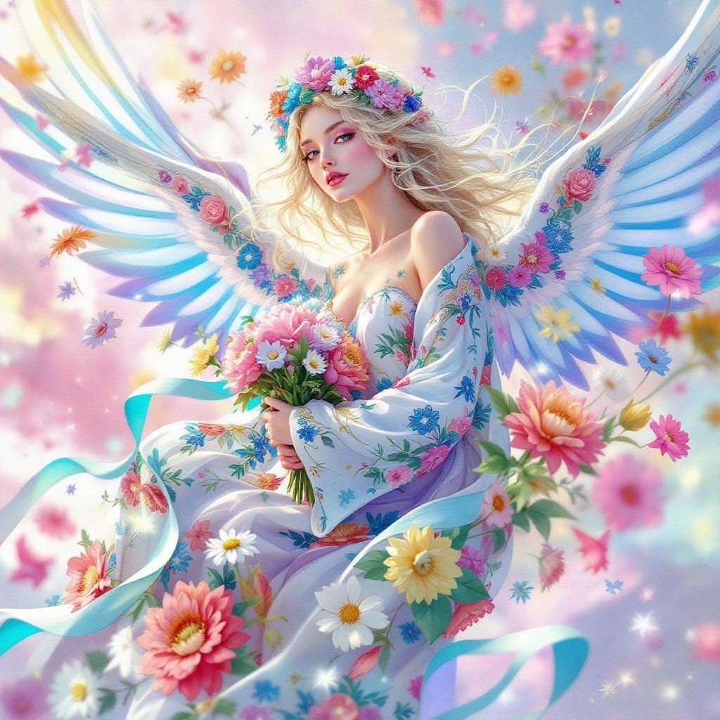 Archangel Jophiel with Flowers in Whimsical Style