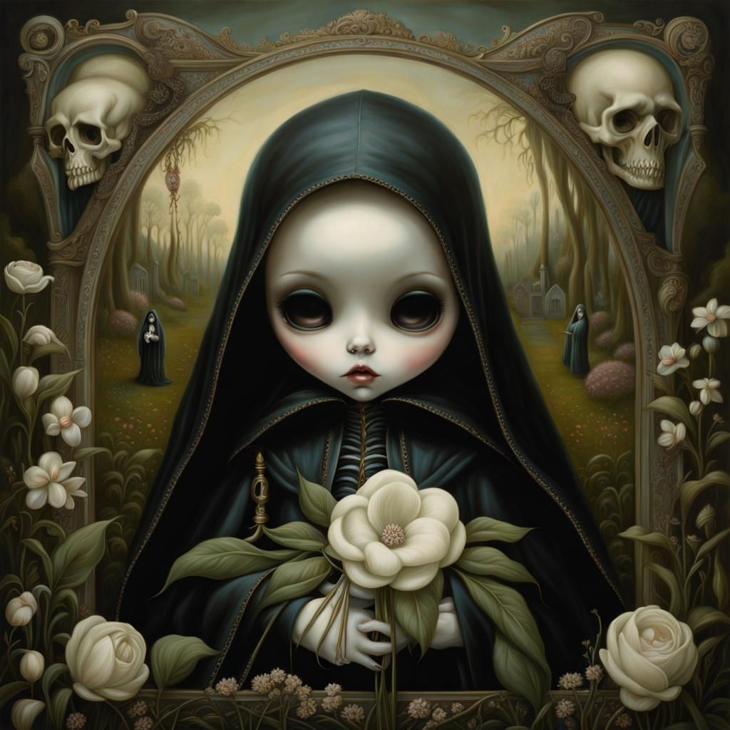 Despairing Grim Reaper in Pop Surrealist Style