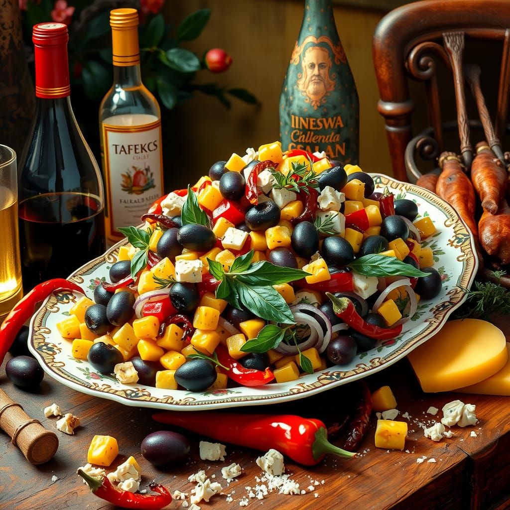 Italian Renaissance Salad Masterpiece in Chiaroscuro Style