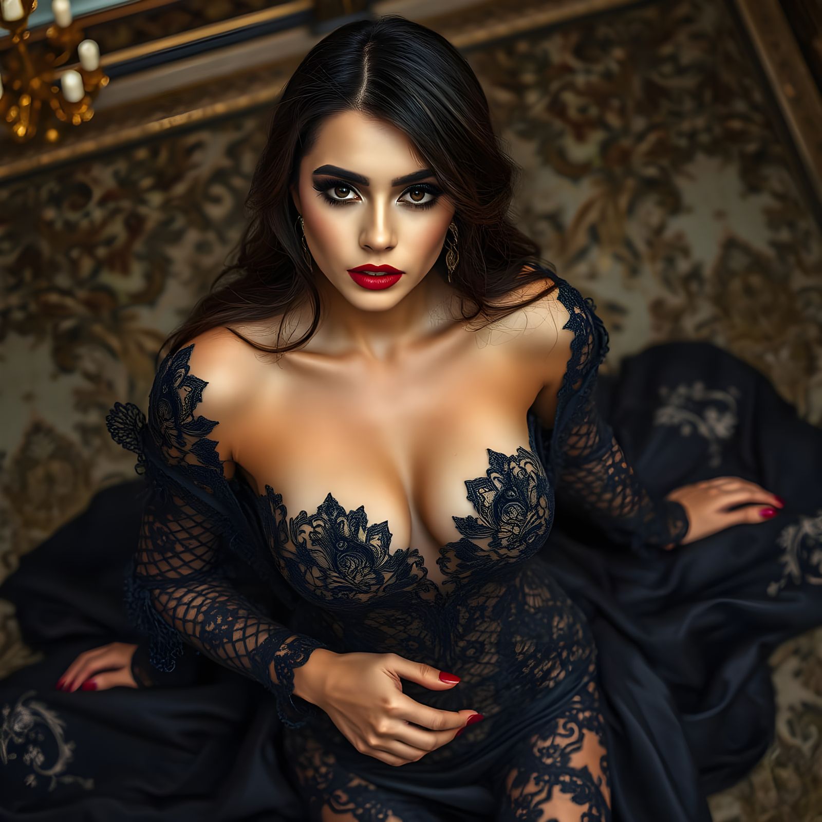 Persian Model in Ornate Lace Dress