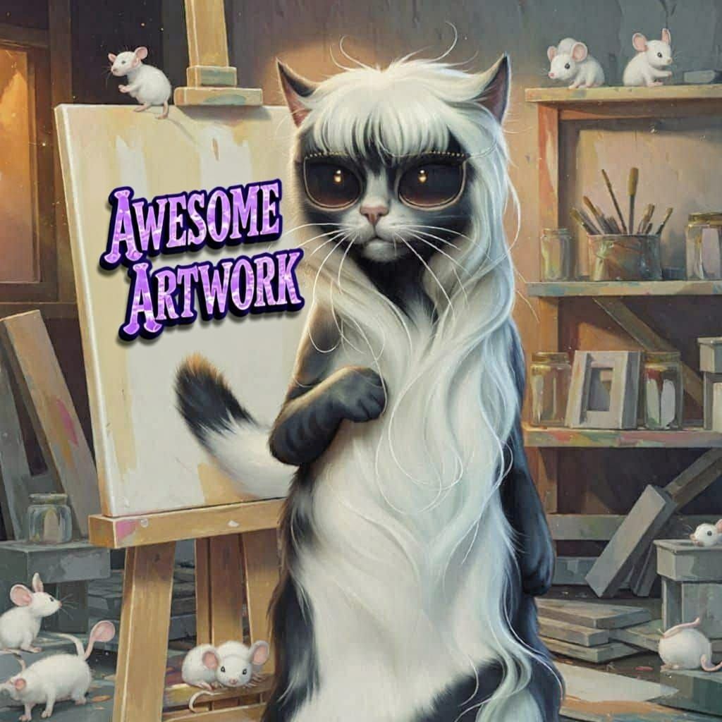 Make the text  "Awesome Artwork" smaller and 2D