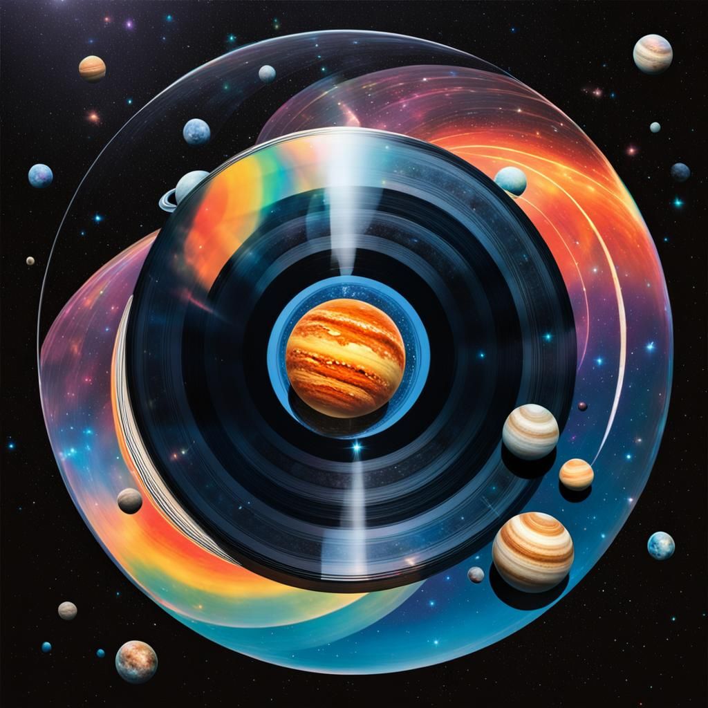 Surreal Album Cover Art: Vinyl in Space