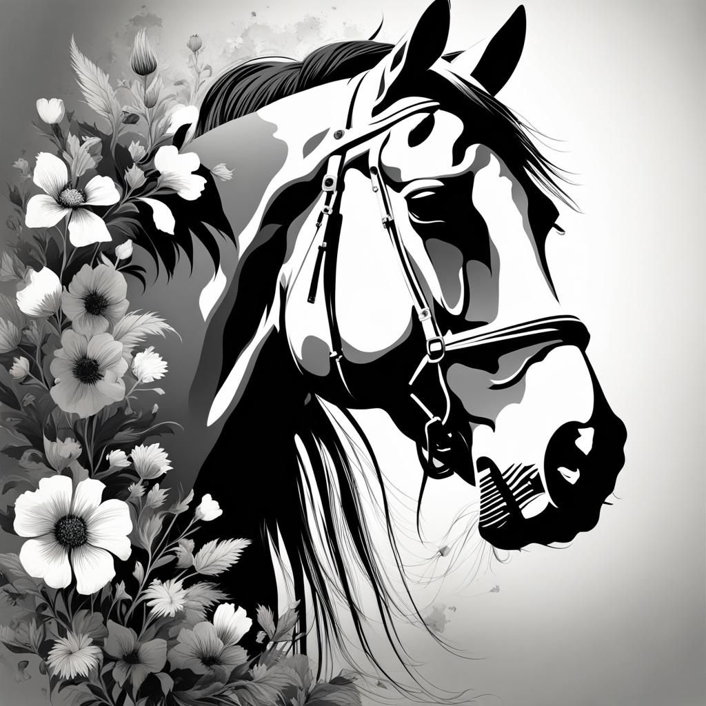 Floral Horse Silhouette in Expressive Figurative Style