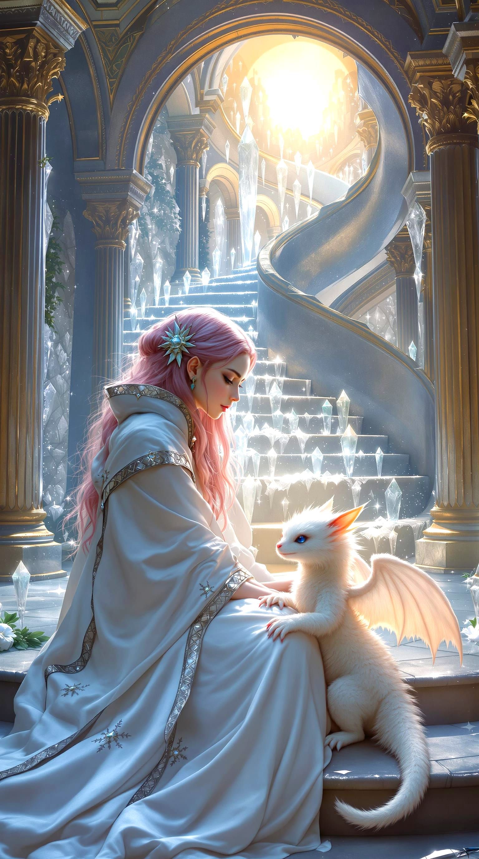 Otherworldly Girl With Pink Hair and Dragon by Crystal Stair...