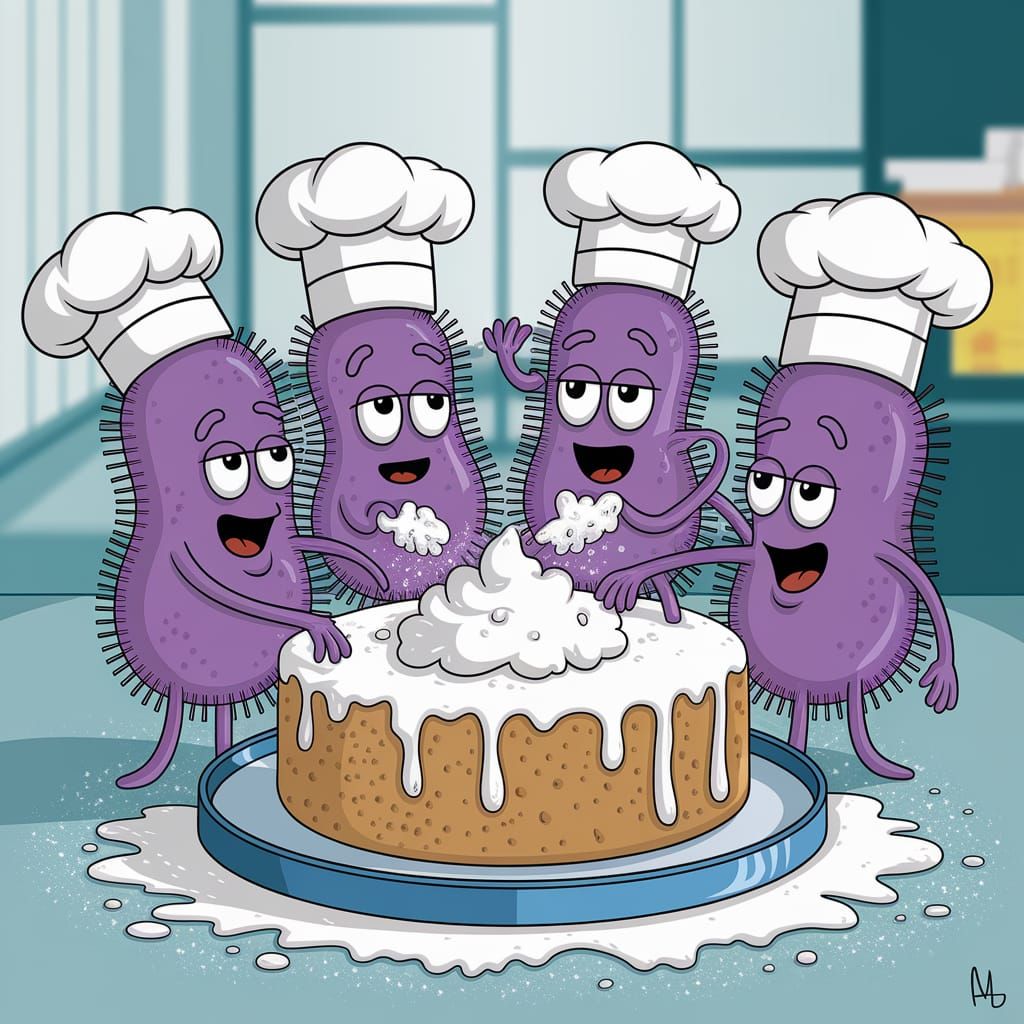 Yeast Cells Baking Mishap in Cartoon Style