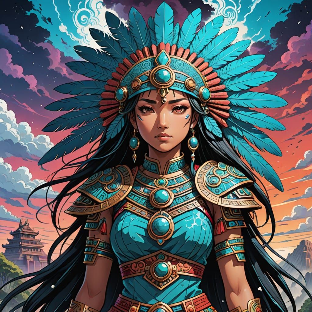 Majestic Aztec Princess in Anime-Inspired Digital Painting