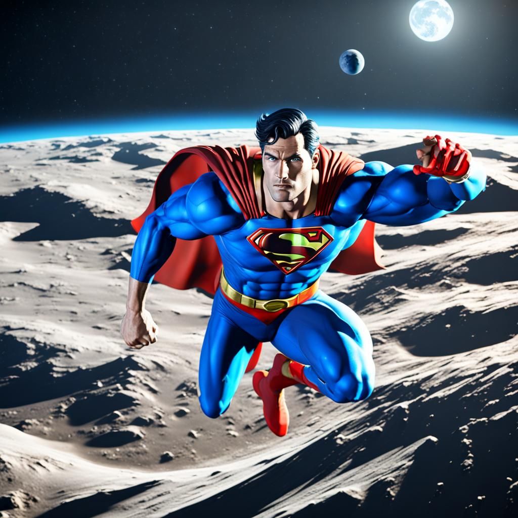 Super man swimming  looking at earth from the moon  ,AMD , GeForce RTX, 2TB NVMe M.2 SSD, 6TB HDD,  neon   ,unreal engin...