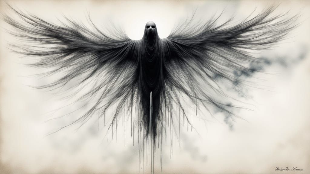 Mysterious Crow Guides Soul in Pencil and Watercolour