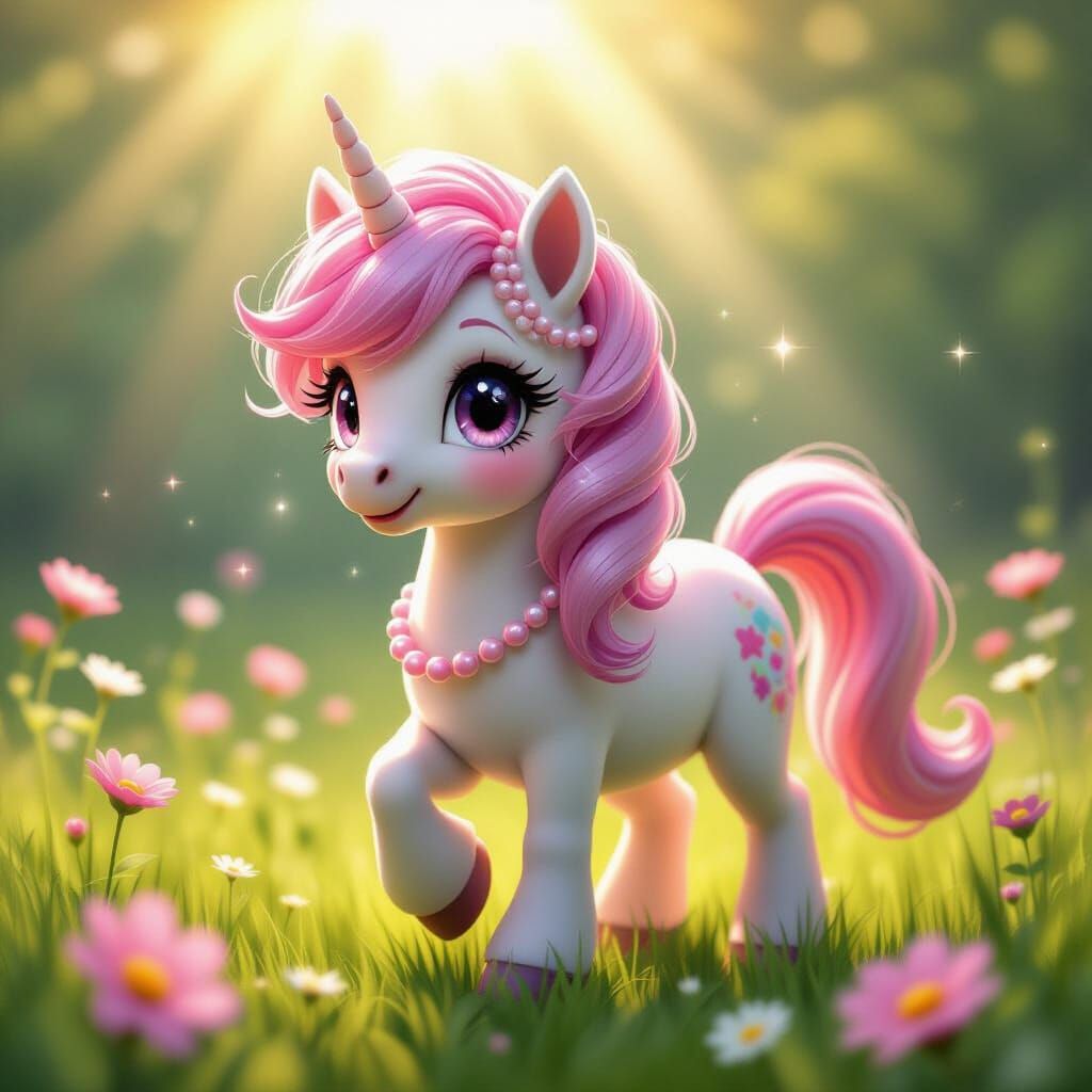 Kawaii Pony with Pink Pearls in Anime Style