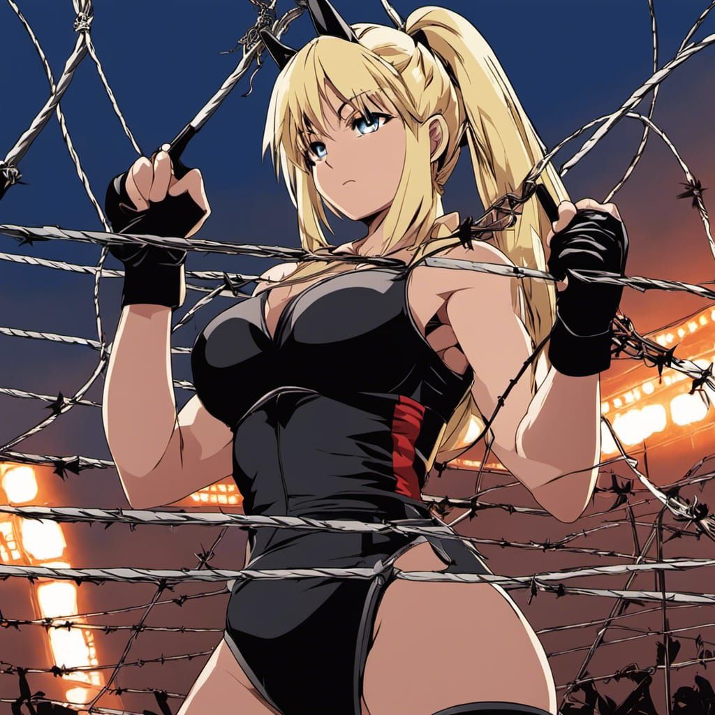 Anime Wrestlers in Barbed Wire Bat Match
