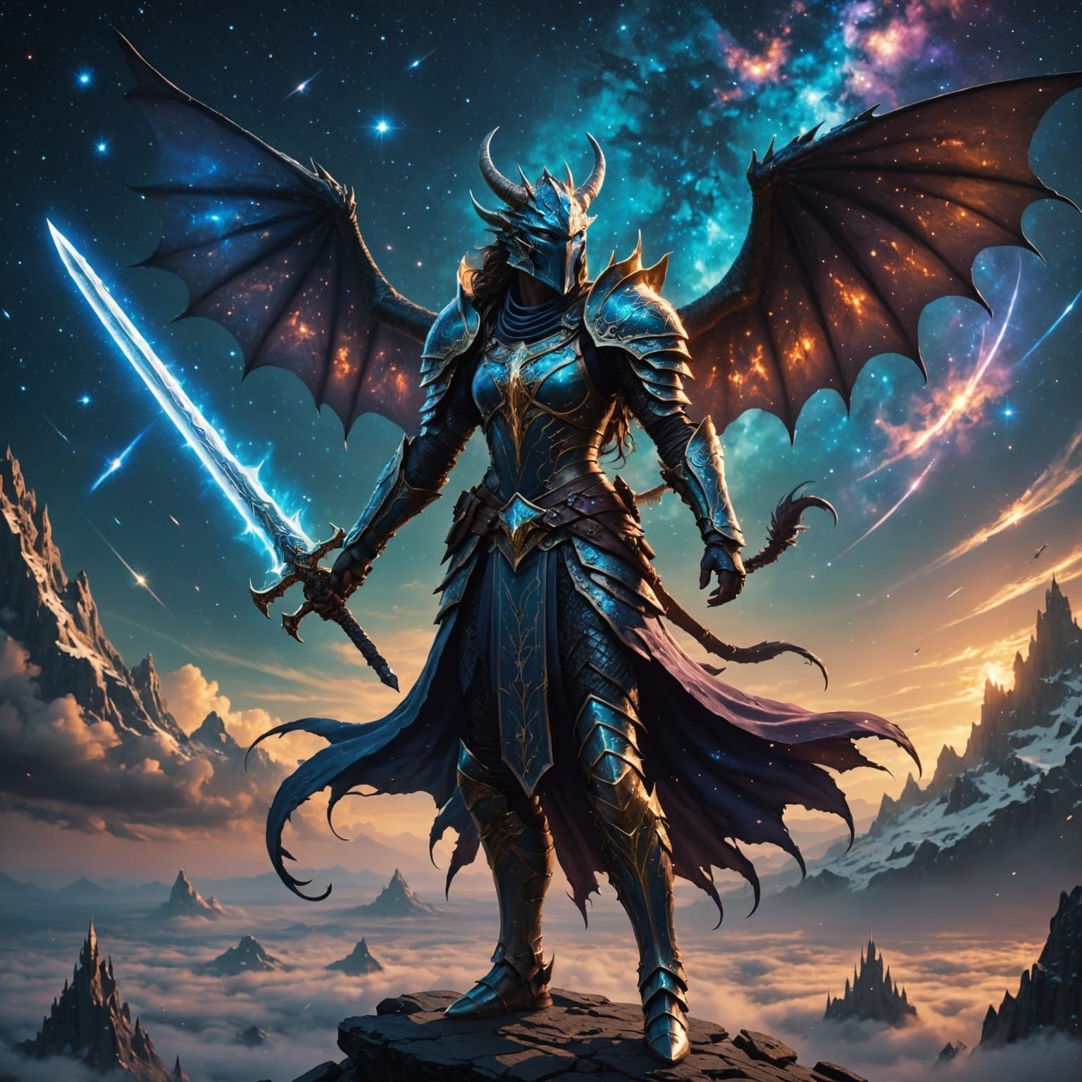 Celestial Dragonborn Warrior in Epic Digital Painting