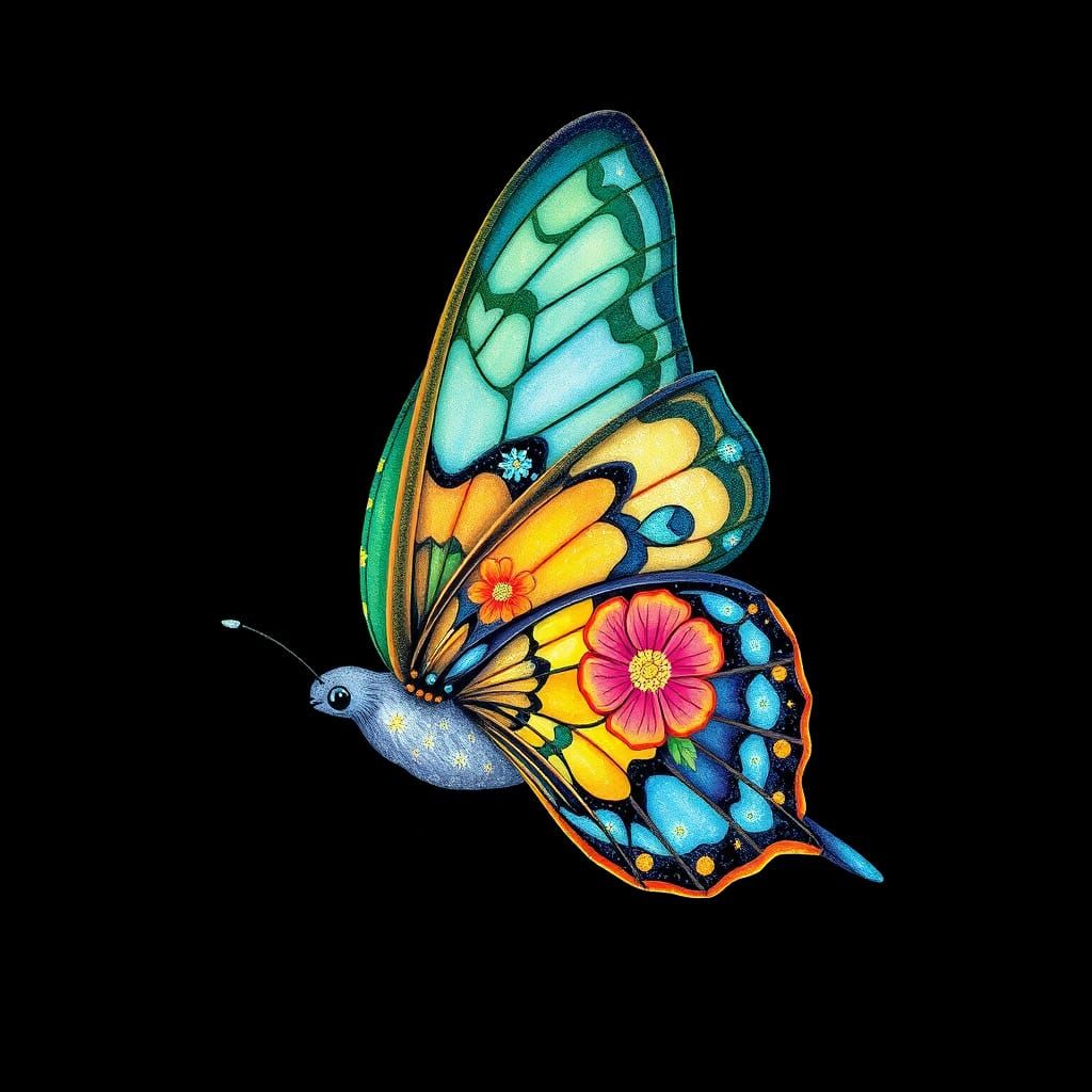 Surprised Butterfly in Impressionistic Art Nouveau Style