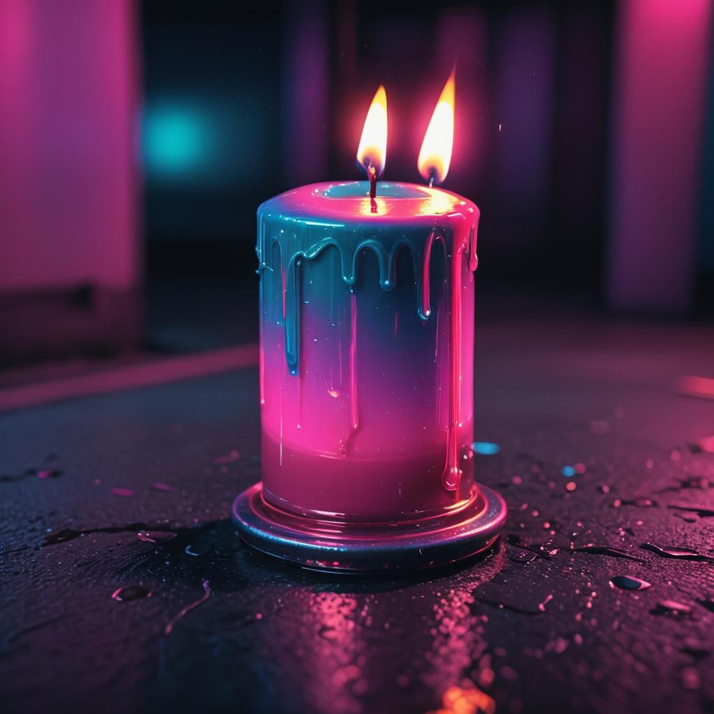 Neon Candlelight in Retro Synthwave Darkness
