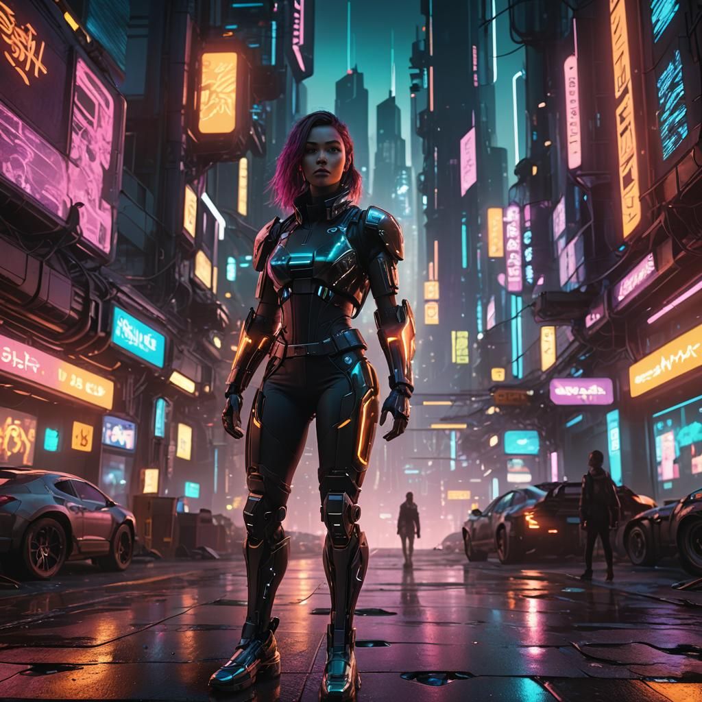 Girl with Nature Powers in Cyberpunk Cityscape