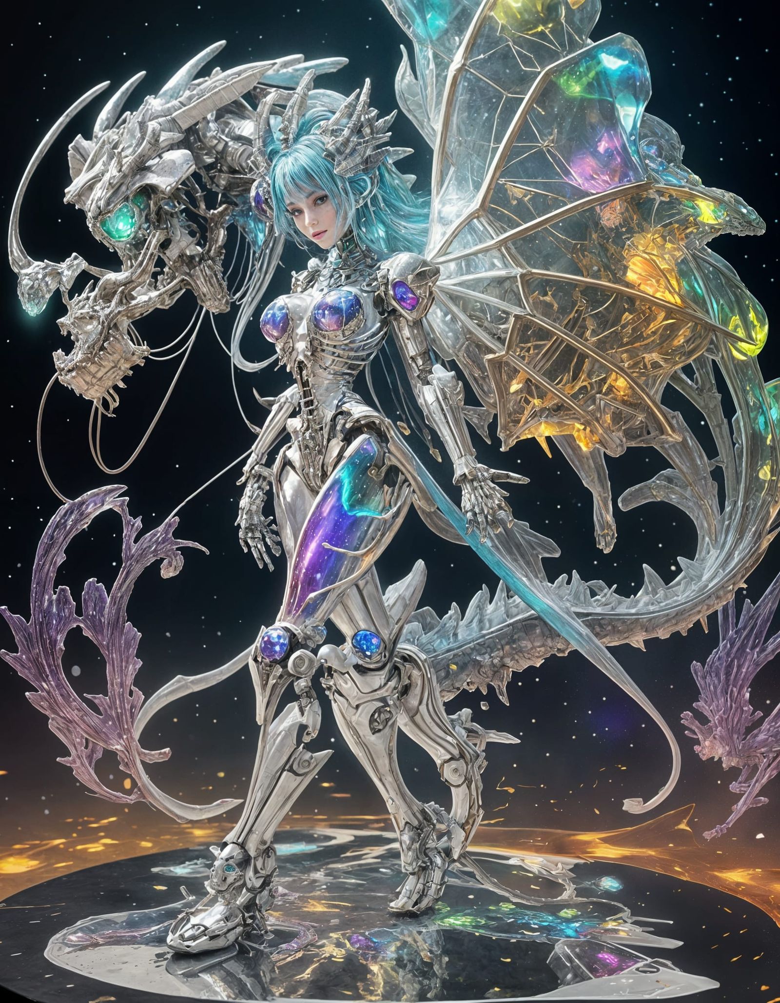 Chimera Girl with Slime Body and Metal Skeleton