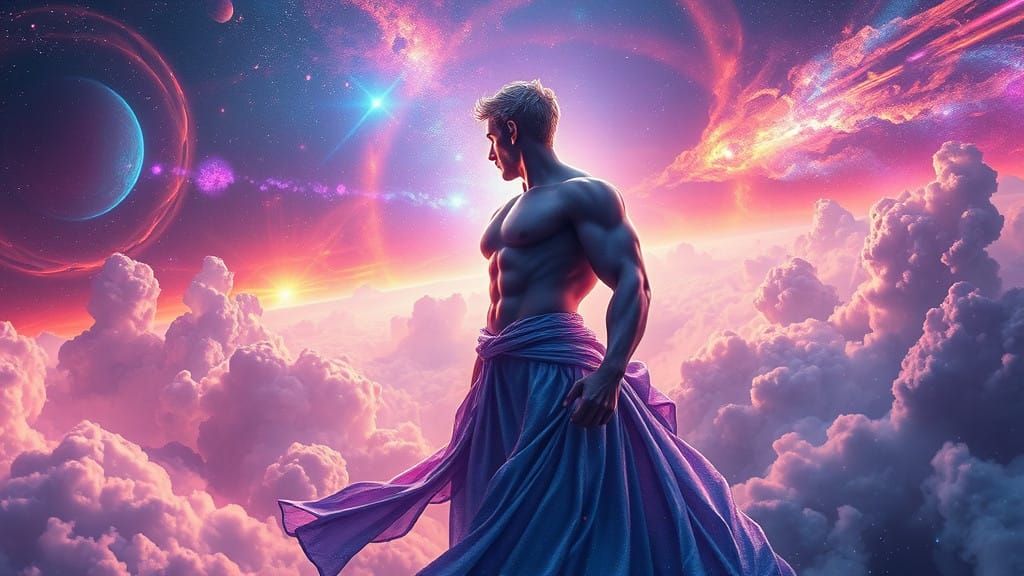 Cosmic Guardian of the Multiverse in Vibrant, Neon-Lit Splen...