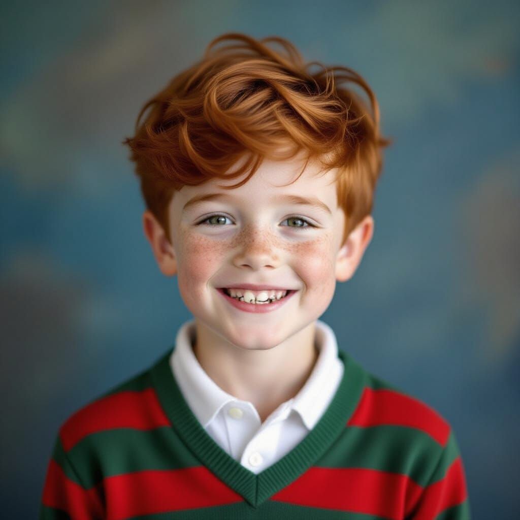Elementary School Boy with Red Hair and Freckles Portrait